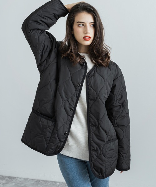 Rocky Monroe（ロッキーモンロー）の「オーバーサイズ 中綿ノーカラーミリタリージャケット フェイクレザー / コーデュロイ / ポリ（ダウンジャケット/コート・メンズ・ブラック/ベージュ/オフホワイト/オリーブ/ブラック系・M/L/XL）」の10枚目の写真