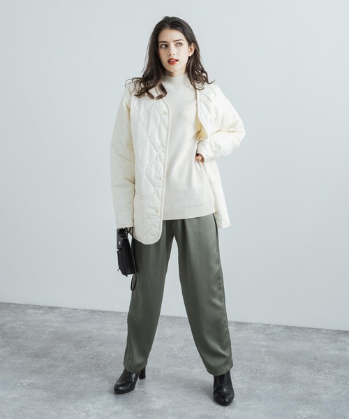 Rocky Monroe（ロッキーモンロー）の「オーバーサイズ 中綿ノーカラーミリタリージャケット フェイクレザー / コーデュロイ / ポリ（ダウンジャケット/コート・メンズ・ブラック/ベージュ/オフホワイト/オリーブ/ブラック系・M/L/XL）」の7枚目の写真