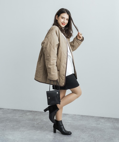 Rocky Monroe（ロッキーモンロー）の「オーバーサイズ 中綿ノーカラーミリタリージャケット フェイクレザー / コーデュロイ / ポリ（ダウンジャケット/コート・メンズ・ブラック/ベージュ/オフホワイト/オリーブ/ブラック系・M/L/XL）」の18枚目の写真