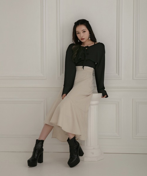 ANDGEEBEE（アンジービー）の「ジャガードラッフルフレアスカート（スカート・レディース・ブラック/ベージュ・MEDIUM）」の3枚目の写真