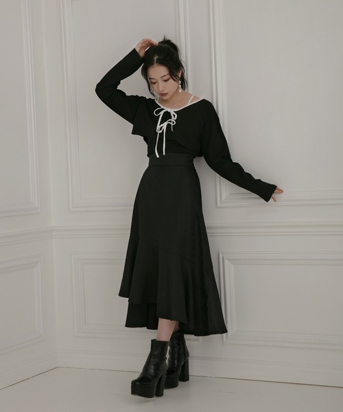 ANDGEEBEE（アンジービー）の「ジャガードラッフルフレアスカート（スカート・レディース・ブラック/ベージュ・MEDIUM）」の14枚目の写真