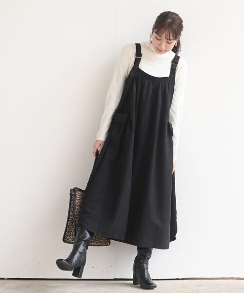 rps(アールピーエス)の「ピーチ起毛アウトポケットジャンスカ(ジャンパースカート・レディース・カーキ/ネイビー/チャコールグレー/モカ/ブラック・M/フリー)」の15枚目の写真