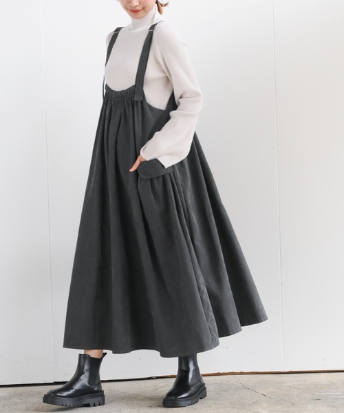 rps(アールピーエス)の「ピーチ起毛アウトポケットジャンスカ(ジャンパースカート・レディース・カーキ/ネイビー/チャコールグレー/モカ/ブラック・M/フリー)」の3枚目の写真