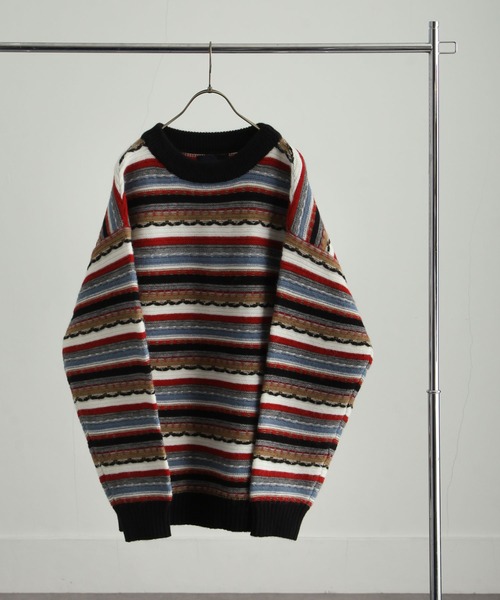 NILWAY（ニルウェイ）の「7G編地切替クージーライク総柄ニット/グラデーション（ニット/セーター・メンズ・ブラック系/ブラウン系/ベージュ系/ナチュラル/ブラック系1/グリーン系/グリーン系1・MEDIUM/LARGE）」の2枚目の写真