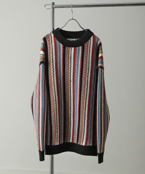 NILWAY（ニルウェイ）の「7G編地切替クージーライク総柄ニット/グラデーション（ニット/セーター・メンズ・ブラック系/ブラウン系/ベージュ系/ナチュラル/ブラック系1/グリーン系/グリーン系1・MEDIUM/LARGE）」の3枚目の写真