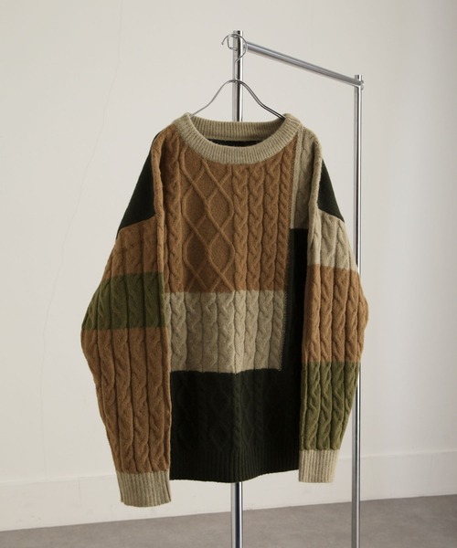 NILWAY（ニルウェイ）の「7G編地切替クージーライク総柄ニット/グラデーション（ニット/セーター・メンズ・ブラック系/ブラウン系/ベージュ系/ナチュラル/ブラック系1/グリーン系/グリーン系1・MEDIUM/LARGE）」の6枚目の写真