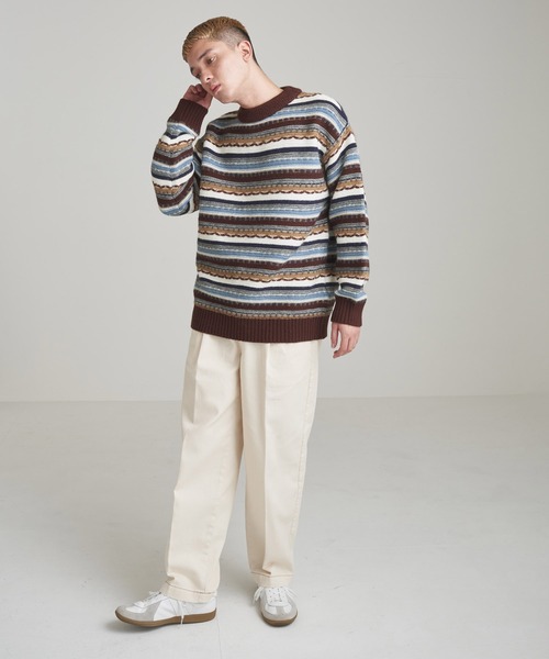 NILWAY（ニルウェイ）の「7G編地切替クージーライク総柄ニット/グラデーション（ニット/セーター・メンズ・ブラック系/ブラウン系/ベージュ系/ナチュラル/ブラック系1/グリーン系/グリーン系1・MEDIUM/LARGE）」の8枚目の写真