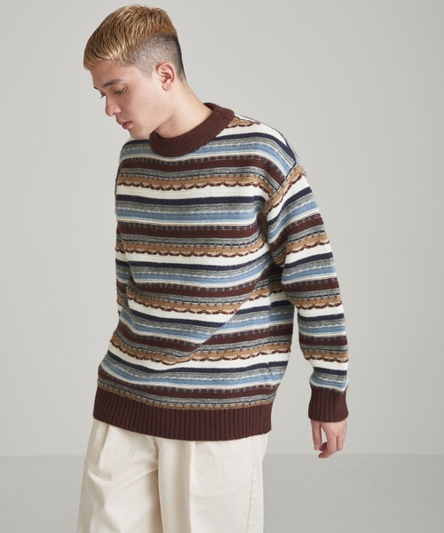 NILWAY（ニルウェイ）の「7G編地切替クージーライク総柄ニット/グラデーション（ニット/セーター・メンズ・ブラック系/ブラウン系/ベージュ系/ナチュラル/ブラック系1/グリーン系/グリーン系1・MEDIUM/LARGE）」の9枚目の写真