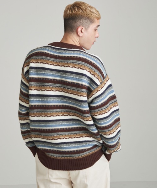 NILWAY（ニルウェイ）の「7G編地切替クージーライク総柄ニット/グラデーション（ニット/セーター・メンズ・ブラック系/ブラウン系/ベージュ系/ナチュラル/ブラック系1/グリーン系/グリーン系1・MEDIUM/LARGE）」の10枚目の写真