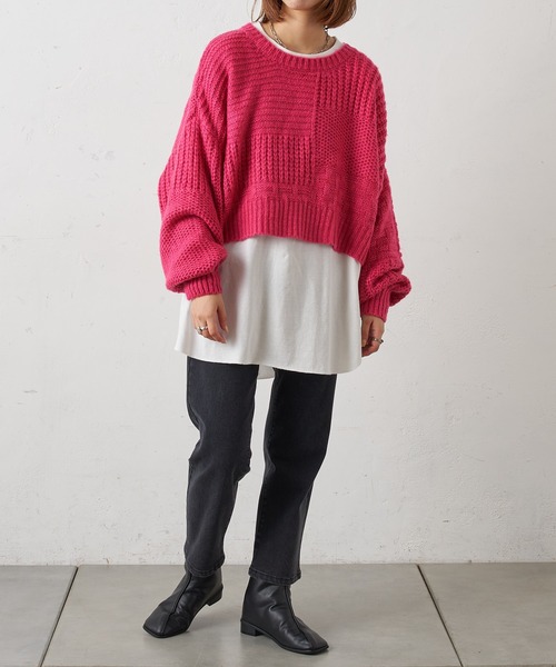 CIAOPANIC TYPY（チャオパニックティピー）の「【ZOZOTOWN限定】モヘアライクドルマンローゲージショートニット（ニット/セーター・レディース・ピンク/オレンジ/グリーン/サンドベージュ・ONE SIZE）」の7枚目の写真