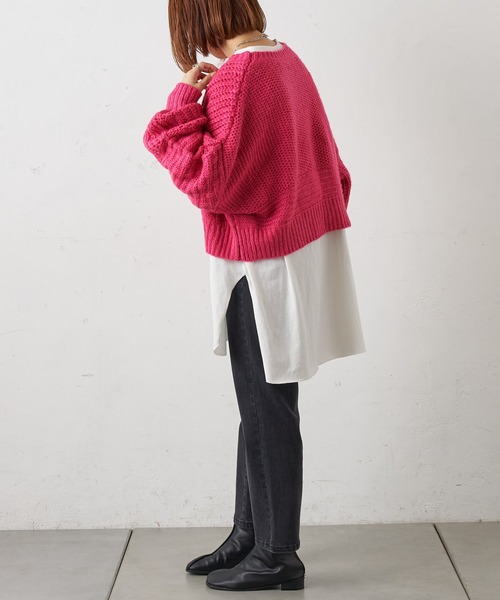 CIAOPANIC TYPY（チャオパニックティピー）の「【ZOZOTOWN限定】モヘアライクドルマンローゲージショートニット（ニット/セーター・レディース・ピンク/オレンジ/グリーン/サンドベージュ・ONE SIZE）」の17枚目の写真