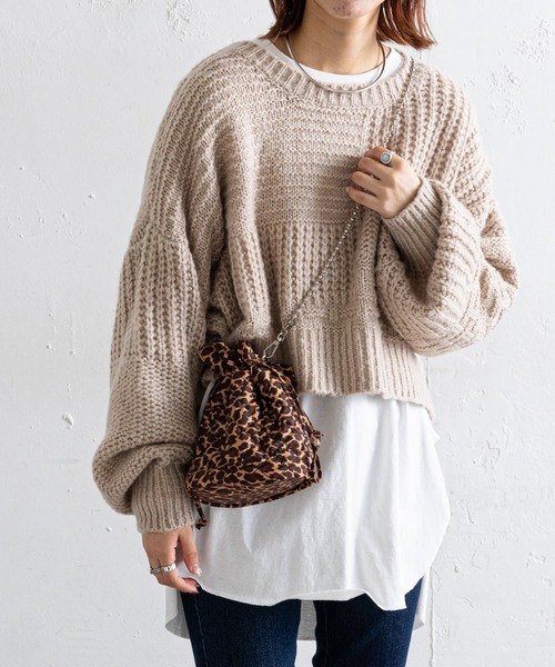 Zozotown限定 モヘアライクドルマンローゲージショートニット