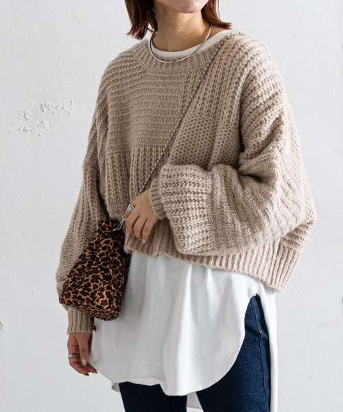 Zozotown限定 モヘアライクドルマンローゲージショートニット