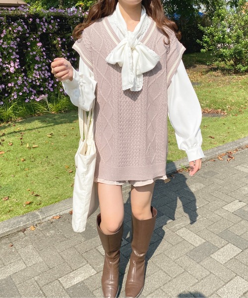 apres jour(アプレジュール)の「チルデンニットベスト【ZOZOTOWN限定アイテム】(ベスト・レディース・ラベンダー/ライトベージュ/ダークブラウン・フリー/X-LARGE)」の3枚目の写真