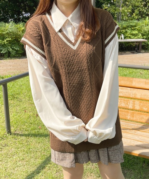 apres jour(アプレジュール)の「チルデンニットベスト【ZOZOTOWN限定アイテム】(ベスト・レディース・ラベンダー/ライトベージュ/ダークブラウン・フリー/X-LARGE)」の5枚目の写真