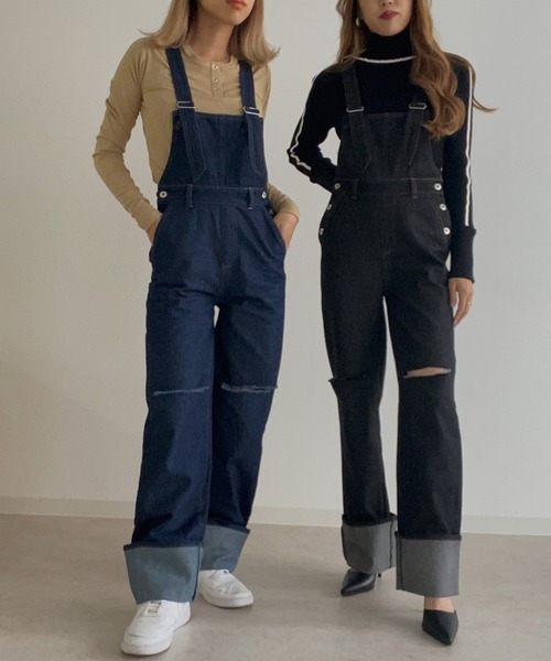 Avvenente(アベネンテ)の「【Avvenente】ストレートデニムオーバーオール(サロペット/オーバーオール・レディース・ブラック/ネイビー・FREE)」の17枚目の写真