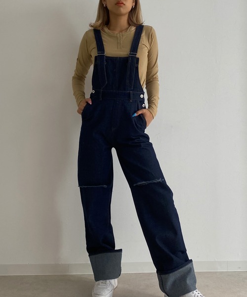 Avvenente(アベネンテ)の「【Avvenente】ストレートデニムオーバーオール(サロペット/オーバーオール・レディース・ブラック/ネイビー・FREE)」の15枚目の写真