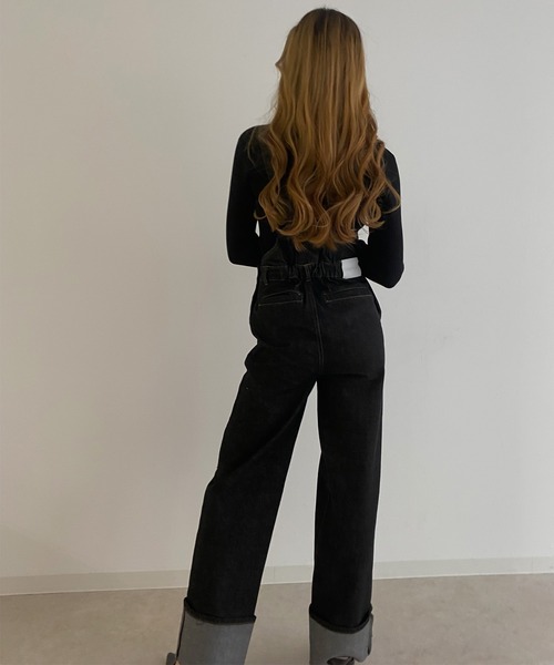Avvenente(アベネンテ)の「【Avvenente】ストレートデニムオーバーオール(サロペット/オーバーオール・レディース・ブラック/ネイビー・FREE)」の7枚目の写真