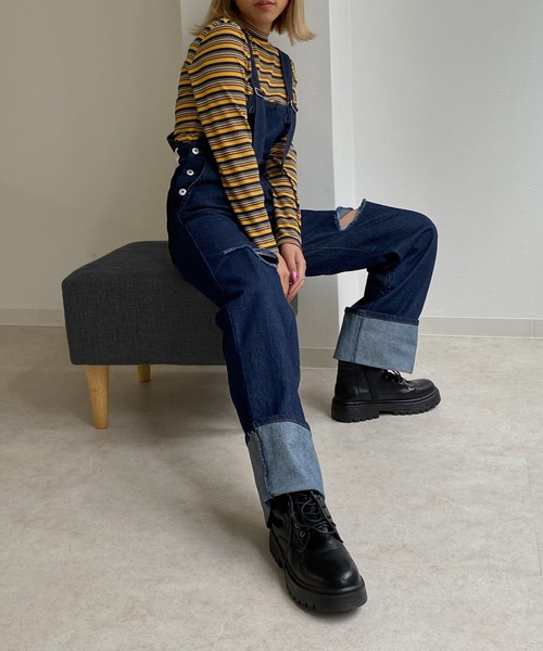 Avvenente(アベネンテ)の「【Avvenente】ストレートデニムオーバーオール(サロペット/オーバーオール・レディース・ブラック/ネイビー・FREE)」の21枚目の写真