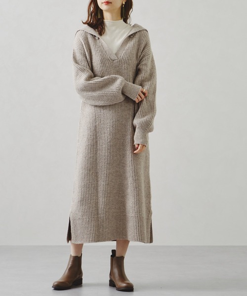 acro（アクロ）の「スキッパーセーラーカラーニットワンピース/AC1226（ワンピース・レディース・ベージュ/アイボリー/グリーン・ﾌﾘ-）」の2枚目の写真