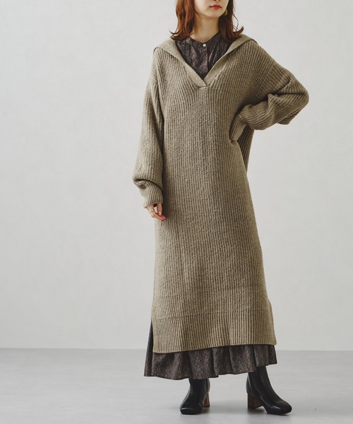 acro（アクロ）の「スキッパーセーラーカラーニットワンピース/AC1226（ワンピース・レディース・ベージュ/アイボリー/グリーン・ﾌﾘ-）」の3枚目の写真