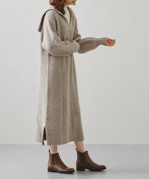 acro（アクロ）の「スキッパーセーラーカラーニットワンピース/AC1226（ワンピース・レディース・ベージュ/アイボリー/グリーン・ﾌﾘ-）」の4枚目の写真