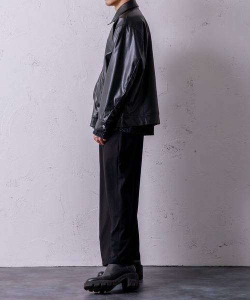 Adoon plain(アドーンプレーン)の「【Adoon plain】フェイクレザージャケット(ライダースジャケット・メンズ・ブラック/マスタード・MEDIUM/LARGE)」の9枚目の写真