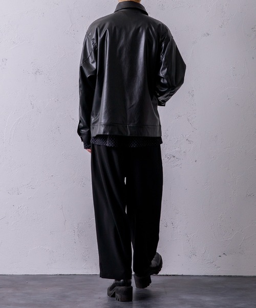 Adoon plain(アドーンプレーン)の「【Adoon plain】フェイクレザージャケット(ライダースジャケット・メンズ・ブラック/マスタード・MEDIUM/LARGE)」の3枚目の写真