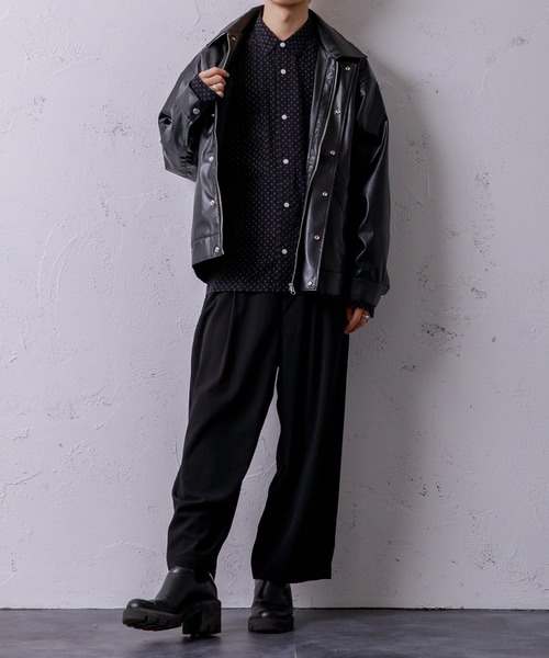 Adoon plain(アドーンプレーン)の「【Adoon plain】フェイクレザージャケット(ライダースジャケット・メンズ・ブラック/マスタード・MEDIUM/LARGE)」の22枚目の写真