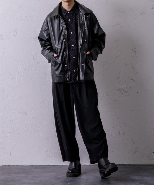 Adoon plain(アドーンプレーン)の「【Adoon plain】フェイクレザージャケット(ライダースジャケット・メンズ・ブラック/マスタード・MEDIUM/LARGE)」の18枚目の写真