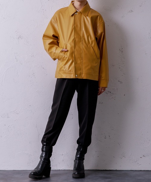 Adoon plain(アドーンプレーン)の「【Adoon plain】フェイクレザージャケット(ライダースジャケット・メンズ・ブラック/マスタード・MEDIUM/LARGE)」の4枚目の写真