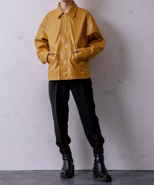 Adoon plain(アドーンプレーン)の「【Adoon plain】フェイクレザージャケット(ライダースジャケット・メンズ・ブラック/マスタード・MEDIUM/LARGE)」の10枚目の写真