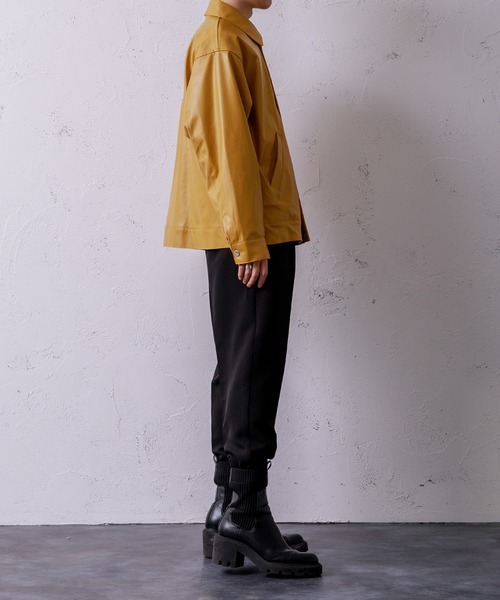 Adoon plain(アドーンプレーン)の「【Adoon plain】フェイクレザージャケット(ライダースジャケット・メンズ・ブラック/マスタード・MEDIUM/LARGE)」の20枚目の写真