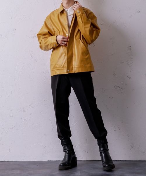 Adoon plain(アドーンプレーン)の「【Adoon plain】フェイクレザージャケット(ライダースジャケット・メンズ・ブラック/マスタード・MEDIUM/LARGE)」の7枚目の写真