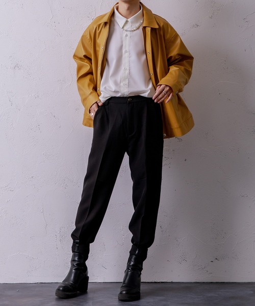 Adoon plain(アドーンプレーン)の「【Adoon plain】フェイクレザージャケット(ライダースジャケット・メンズ・ブラック/マスタード・MEDIUM/LARGE)」の13枚目の写真