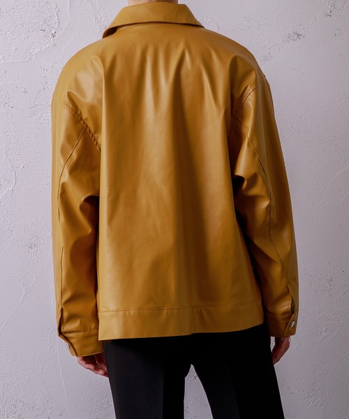Adoon plain(アドーンプレーン)の「【Adoon plain】フェイクレザージャケット(ライダースジャケット・メンズ・ブラック/マスタード・MEDIUM/LARGE)」の11枚目の写真