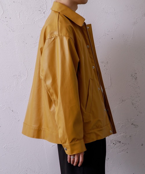 Adoon plain(アドーンプレーン)の「【Adoon plain】フェイクレザージャケット(ライダースジャケット・メンズ・ブラック/マスタード・MEDIUM/LARGE)」の14枚目の写真