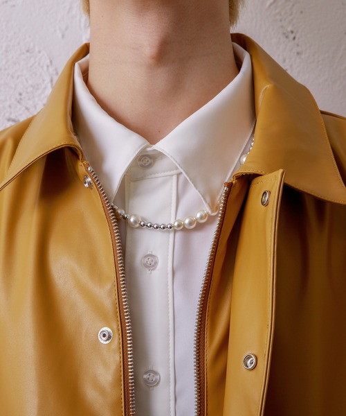 Adoon plain(アドーンプレーン)の「【Adoon plain】フェイクレザージャケット(ライダースジャケット・メンズ・ブラック/マスタード・MEDIUM/LARGE)」の17枚目の写真