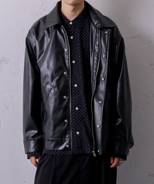 Adoon plain(アドーンプレーン)の「【Adoon plain】フェイクレザージャケット(ライダースジャケット・メンズ・ブラック/マスタード・MEDIUM/LARGE)」の12枚目の写真