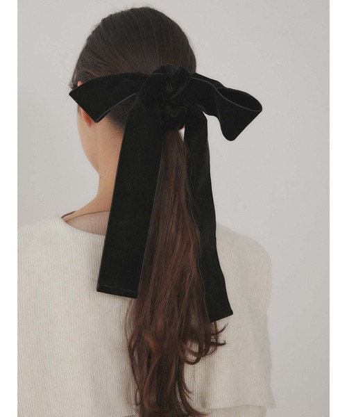 merry jenny（メリージェニー）の「BIGリボンベロアシュシュ（シュシュ・レディース・ブラック/ミント/ベージュ・FREE）」の2枚目の写真