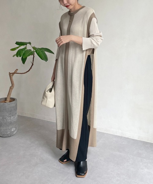 CAPRICIEUX LE'MAGE（カプリシューレマージュ）の「【AgAwd/アガウド】パイピングニットワンピース（ワンピース・レディース・ブラック/アイボリー・FREE）」の15枚目の写真