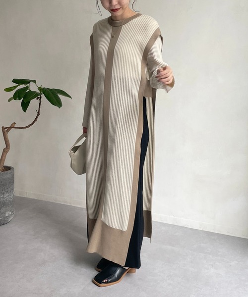 CAPRICIEUX LE'MAGE（カプリシューレマージュ）の「【AgAwd/アガウド】パイピングニットワンピース（ワンピース・レディース・ブラック/アイボリー・FREE）」の21枚目の写真