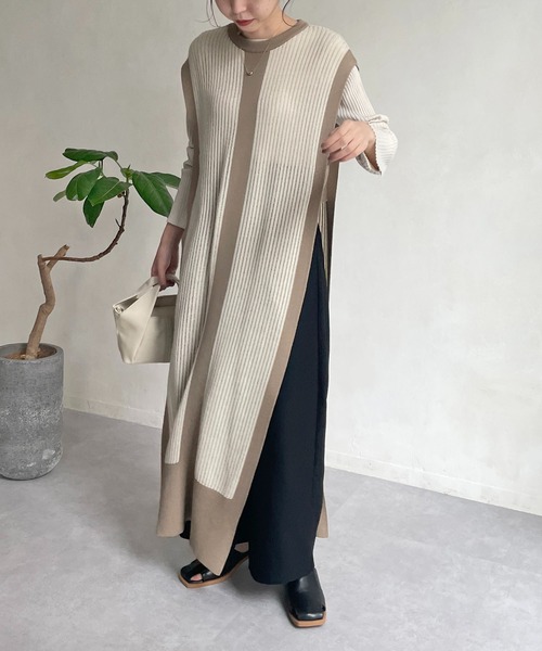 CAPRICIEUX LE'MAGE（カプリシューレマージュ）の「【AgAwd/アガウド】パイピングニットワンピース（ワンピース・レディース・ブラック/アイボリー・FREE）」の4枚目の写真