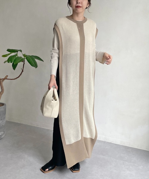 CAPRICIEUX LE'MAGE（カプリシューレマージュ）の「【AgAwd/アガウド】パイピングニットワンピース（ワンピース・レディース・ブラック/アイボリー・FREE）」の7枚目の写真