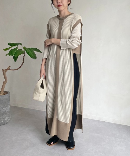 CAPRICIEUX LE'MAGE（カプリシューレマージュ）の「【AgAwd/アガウド】パイピングニットワンピース（ワンピース・レディース・ブラック/アイボリー・FREE）」の10枚目の写真