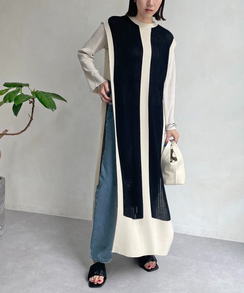 CAPRICIEUX LE'MAGE（カプリシューレマージュ）の「【AgAwd/アガウド】パイピングニットワンピース（ワンピース・レディース・ブラック/アイボリー・FREE）」の19枚目の写真