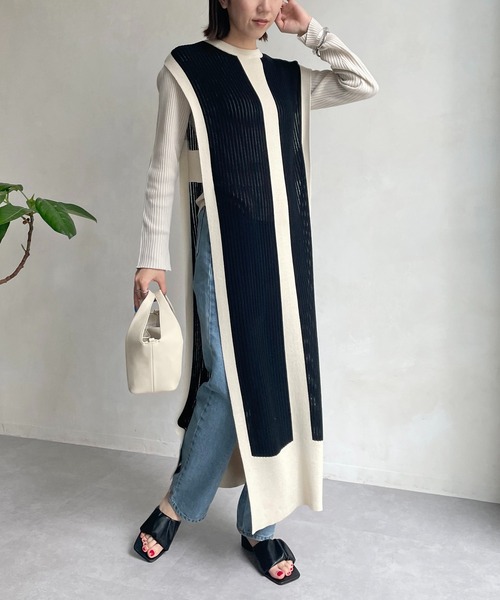 CAPRICIEUX LE'MAGE（カプリシューレマージュ）の「【AgAwd/アガウド】パイピングニットワンピース（ワンピース・レディース・ブラック/アイボリー・FREE）」の16枚目の写真