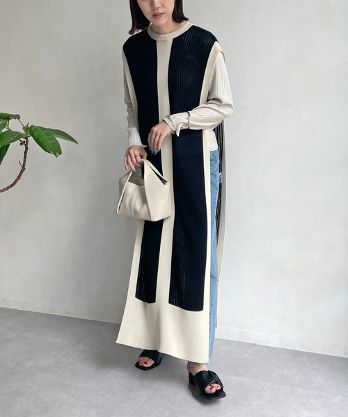 CAPRICIEUX LE'MAGE（カプリシューレマージュ）の「【AgAwd/アガウド】パイピングニットワンピース（ワンピース・レディース・ブラック/アイボリー・FREE）」の22枚目の写真