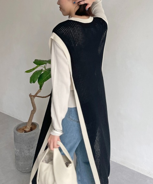 CAPRICIEUX LE'MAGE（カプリシューレマージュ）の「【AgAwd/アガウド】パイピングニットワンピース（ワンピース・レディース・ブラック/アイボリー・FREE）」の5枚目の写真