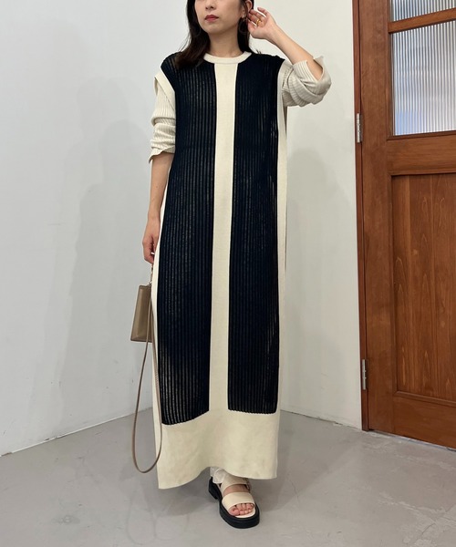 CAPRICIEUX LE'MAGE（カプリシューレマージュ）の「【AgAwd/アガウド】パイピングニットワンピース（ワンピース・レディース・ブラック/アイボリー・FREE）」の14枚目の写真